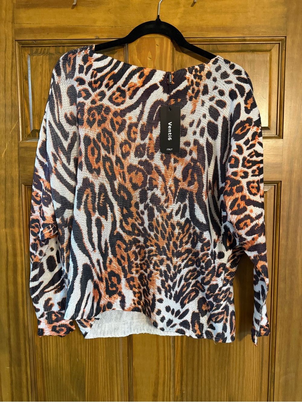 Venti6 Leopard & Abstract Print Lightweight Sweater - Orange, Black, White